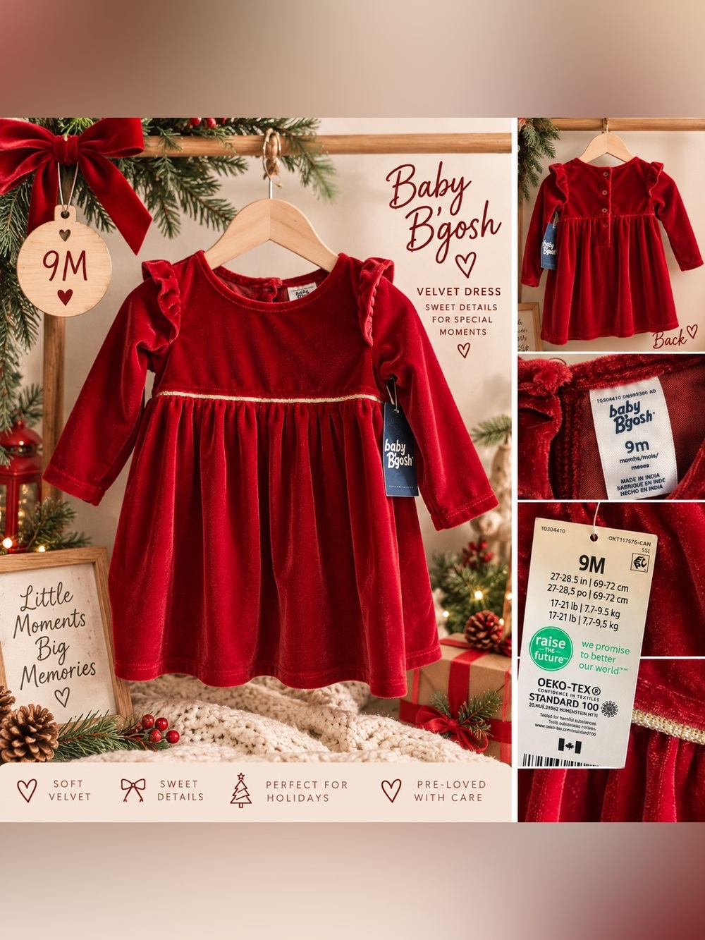 Baby B’gosh 9M Red Velvet Holiday Christmas Dress – NWT